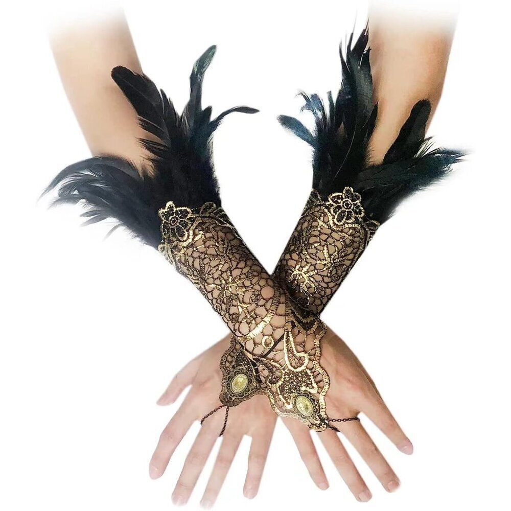 Women's Gothic Lace Fingerless Gloves Stretch Cuffs for Wedding Party Halloween